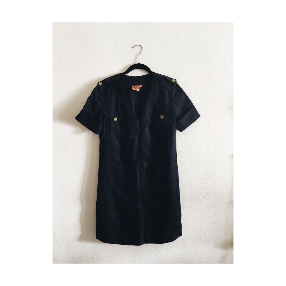 Navy blue linen dress